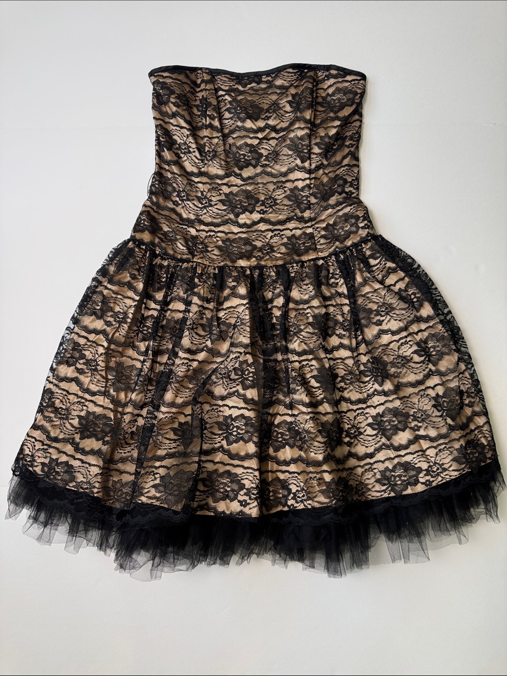 JESSICA McCLINTOCK for GUNNE SAK Strapless Black Lace Overlay Vintage Dress 9/10